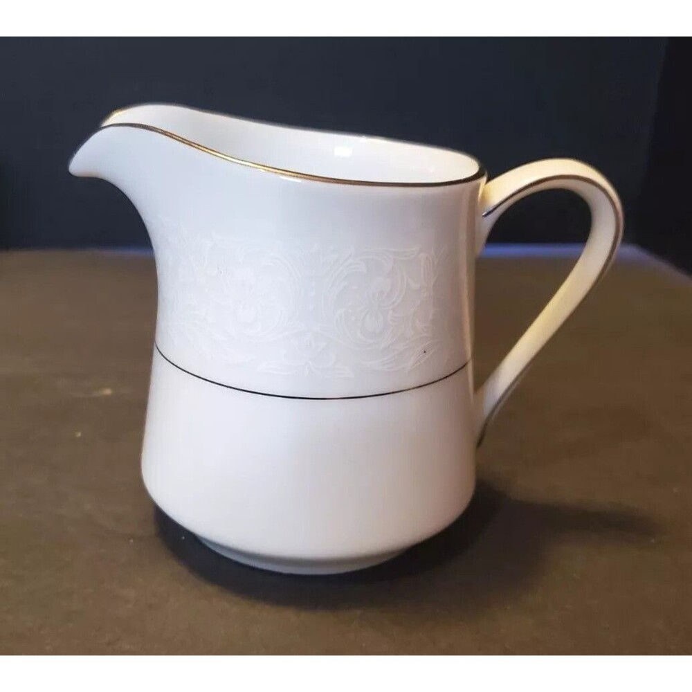 Brocade Style House Creamer Pitcher Made In Japan VTG Retired Platinum Trim Vtg